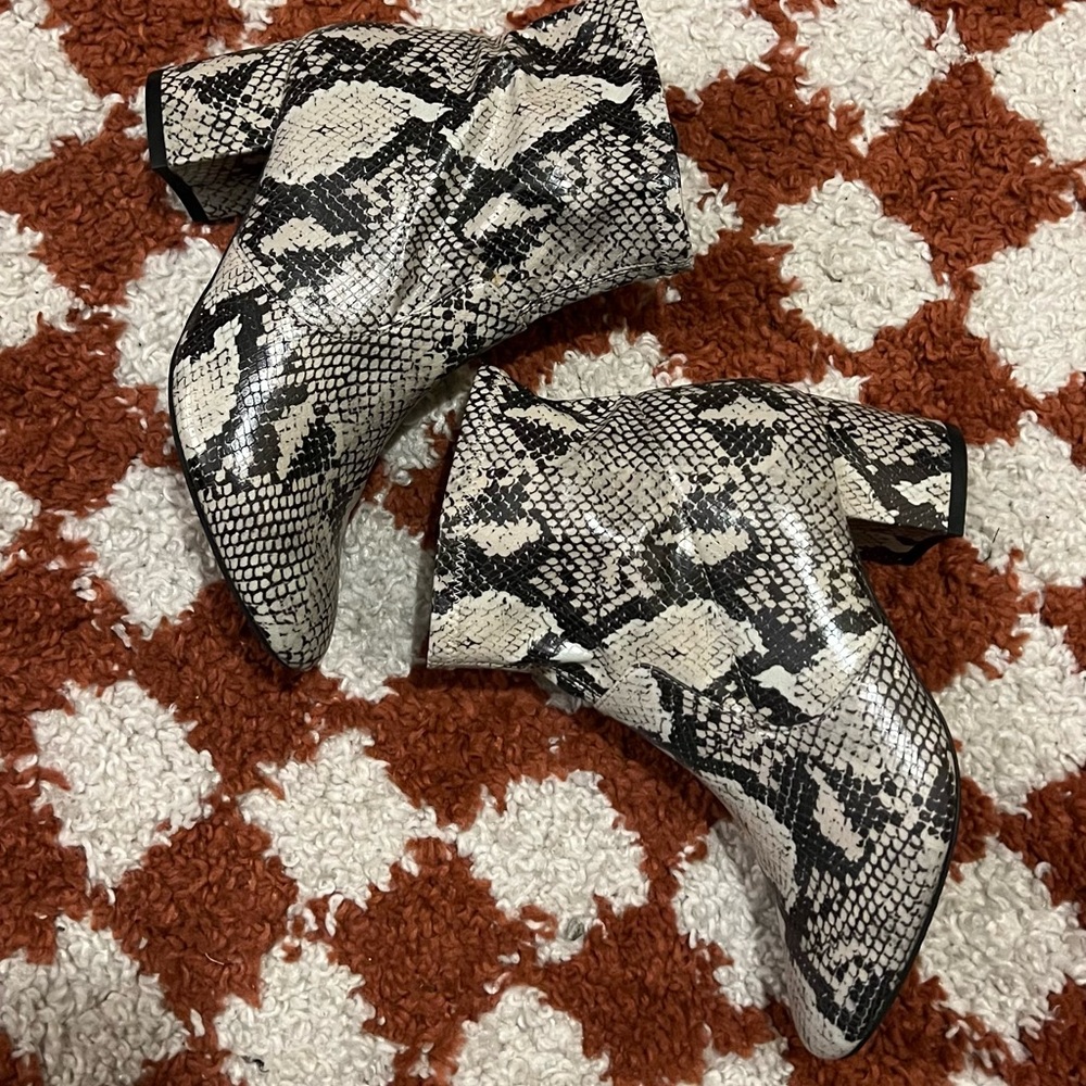 Time and Tru snakeskin memory foam heeled booties